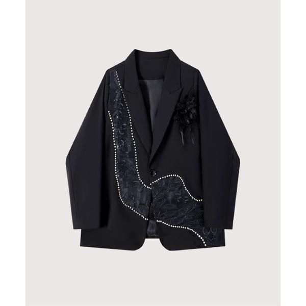 ジャケット テーラードジャケット Texture Sequin Design Pearl Jacke...