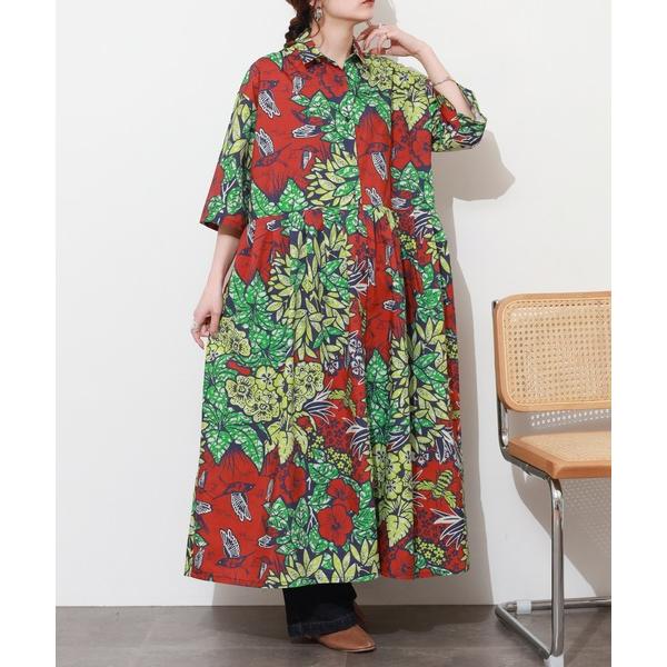 ワンピース 総柄プリントボイル ウエスト切替タックワンピ 26SS 半端袖