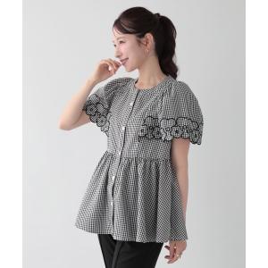 ブラウス シャツ フラワー刺繍スカラップ袖フレアトップス レディース