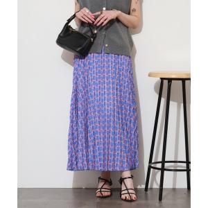 ロング スカート 夏 ジョーゼット幾何学柄プリーツスカート