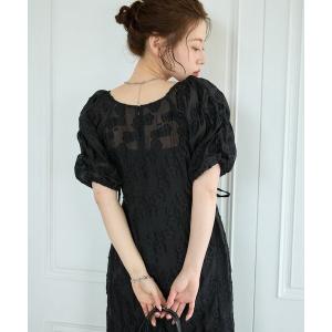 ワンピース 半袖 「結婚式/オケージョン/低身長サイズ/2サイズ展開」シアーフラワーリボンワンピース