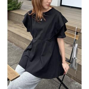 tシャツ 半袖 「ISOOK / アイスー」ラッフルペプラムTシャツ / ペプラムトップス ラッフルスリーブ フレアスリーブ カットソー チュニック プルオーバー …