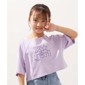 tシャツ 肩メッシュスパンコールロゴ ショート半袖Tシャツ キッズ 子供服 女の子