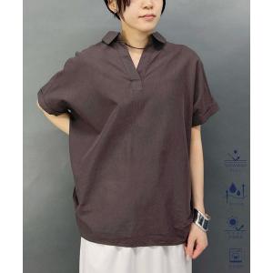 リネンシャツ ブラウス シャツ 半袖 リネン混レギュラーシャツ レディース
