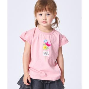 tシャツ 「綿100%」ガールズ フラワープリント 袖フリル半袖Tシャツ キッズ 子供服 女の子
