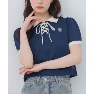 ニット セーター レースアップ襟付NTPO レディース