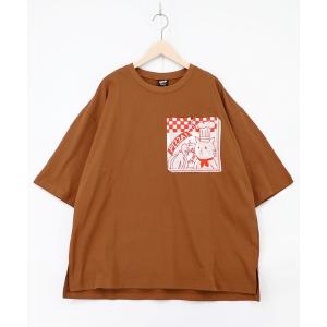 tシャツ 362101：ポケットギミック付き ピザ屋ネコ＆クマ柄Tシャツ レディース メンズ