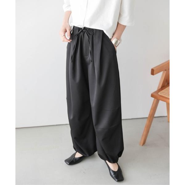 ワイドパンツ パンツ 裾ドロスト タックワイドパンツ レディース