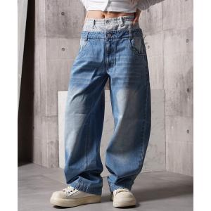 ジーンズ 「Laufer」ダブルウエスト ワイドカーブデニムパンツ / Double-Waist Wide-Curve Denim Pants