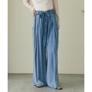 ワイドパンツ ジーンズ デニム デニムパンツ 「軽くて涼しい」リボンタックワイドパンツ レディース