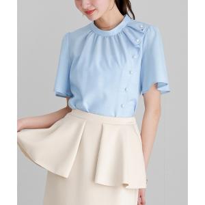ブラウス シャツ 「 着るだけで華やぐ 」 サマーメランジクロス・アシメフリルパールブラウス レディース