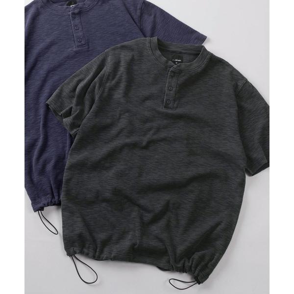 tシャツ 「85」パウダーブリーチ加工 ドローコード付 スラブ ヘンリーネックTシャツ/ユニセックス...