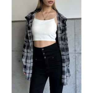 ブラウス シャツ シアーチェックフードシャツ レディース