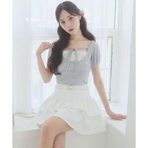 tシャツ 半袖 リボンレイヤードライク半袖トップス レディース