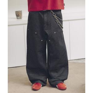 ワイドパンツ ジーンズ THRASHER×MSG 別注 ダブルニーパンツ ウォッシュ加工/ウォバッシュ/ツイル メンズ レディース
