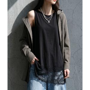 タンクトップ ノースリーブ 接触冷感 裾レース ...の商品画像