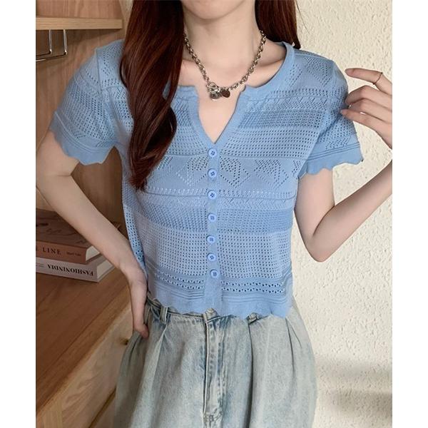 tシャツ YUGA　透かし編み（ポインテールニット）カーディガン　トップス レディース