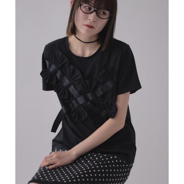 tシャツ 半袖 リボンカットソー レディース