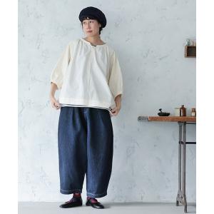 ワイドパンツ ジーンズ デニム デニムパンツ まんまる月夜の、ふくろうデニム レディース