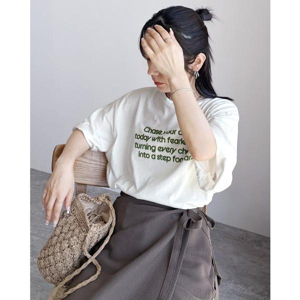 tシャツ 半袖 配色フロッキーロゴプリントBIGTシャツ レディース