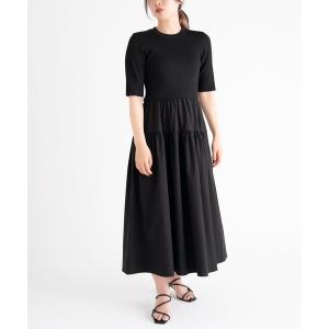 ワンピース アデルポリー_ニット*タフタドッキングワンピース