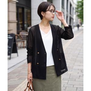 ジャケット ノーカラージャケット 「selection」メッシュノーカラーダブルジャケット レディース