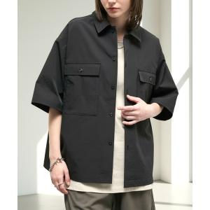 シャツ 半袖 「Alfred Alex」Textured Utility Military Shirt / コットンタッチ ユーティリティー ミリタリーシャツ メンズ レディース