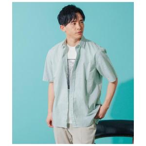tシャツ 「天然素材・涼感」コットンリネンピケストライプ 半袖スマートカラーシャツ メンズ