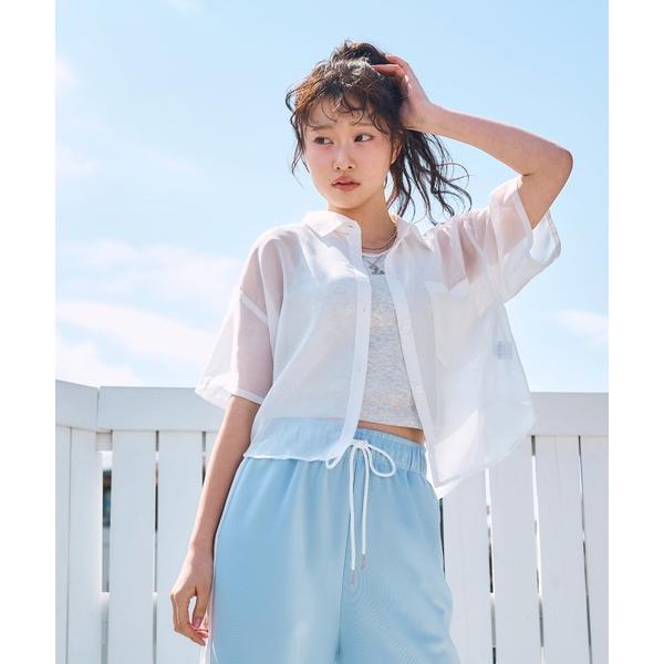 ブラウス シャツ 「吸水速乾/快適」インナーつきシアークロップド半袖シャツ キッズ 子供服 女の子