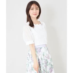 tシャツ スカラップ×シアースリーブ プルオーバー レディース