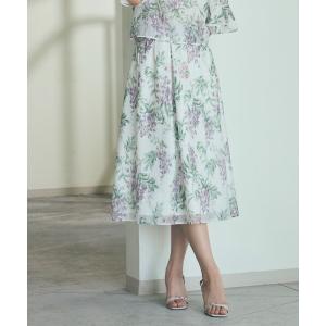スカート ライラックプリント ボリュームタックスカート