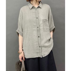 ブラウス シャツ シアーデニムオーバー半袖シャツ レディース