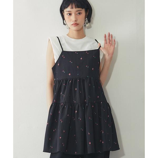 チュニック 花 プリントジャガード ティアードチュニックキャミ ワンピ