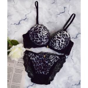ブラジャー ショーツセット 「美谷間＆丸胸を叶える！ナチュ盛りメイクブラ♪」上下セット/B~D/脇高ブラックレオパード