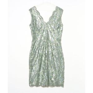 「Tadashi Shoji  」 レースノースリーブワンピース 12 グリーン レディース