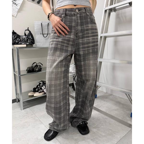 パンツ フェードチェックカーブパンツ レディース メンズ