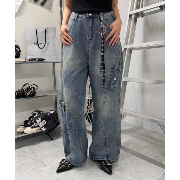 ワイドパンツ ジーンズ デニム デニムパンツ アシメフラップバギー レディース メンズ