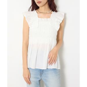 ブラウス シャツ SEERSUCKER ARM FRILL TOPS シアーサッカーアームフリルトップス 春服 夏服 レディース