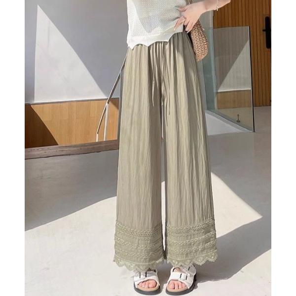 ワイドパンツ パンツ 裾レース ストレートワイドパンツ レディース