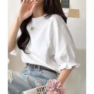 tシャツ 半袖 袖ぽわんで大人の甘さを叶える。綿100% シルケット加工キャンディスリーブトップス(半袖) レディース