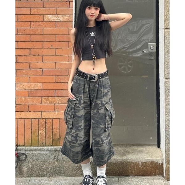 ジーンズ デニム デニムパンツ Y2K  ハイウエスト  カーゴデニムパンツ レディース