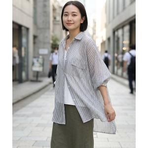 ブラウス シャツ 夏に羽織るストライプ柄シアーシャツ レディース