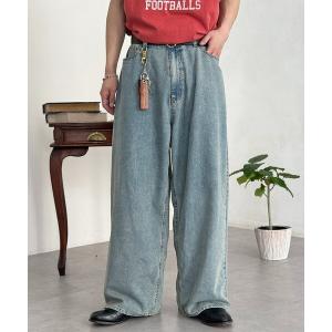 ワイドパンツ ジーンズ 綿レーヨンバギーデニム メンズ
