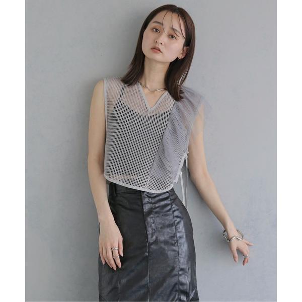 ベスト ジレ 「＆ｇ'aime 」メッシュ＆ラッフルベスト　Mesh ＆ Ruffle Vest レ...