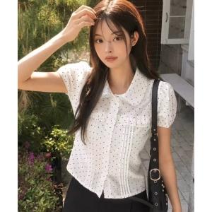ブラウス シャツ 「3color」レースカラードット半袖ブラウス レディース