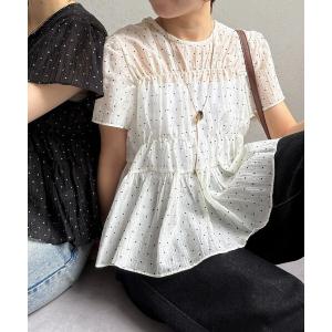 ブラウス シャツ 半袖 シアードットシャーリングフレンチブラウス レディース