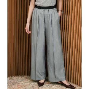 ワイドパンツ パンツ 「2026SS」ハイウエストピンストライプタックワイドパンツ（ウエストゴム）「洗える」 レディース