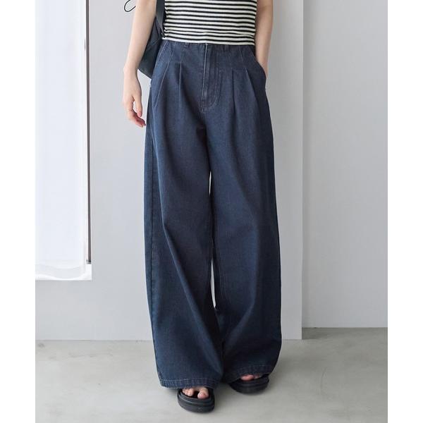 ワイドパンツ ジーンズ デニム デニムパンツ フロントタックデニムパンツ レディース