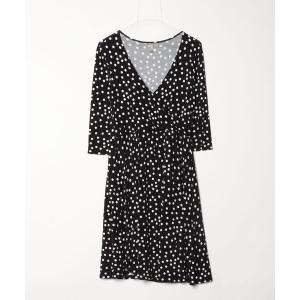 「asos」 ドット柄7分袖ワンピース 38 ブラック レディース