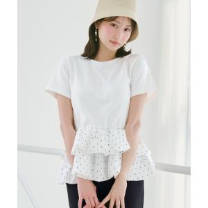 tシャツ 半袖 ドットバルーンヘムペプラムトップス レディース